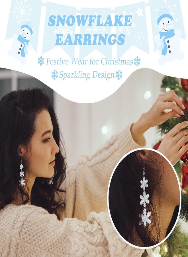 Nylry Christmas Earrings for Women Dangling Acrylic Holiday Earrings Snowflake Earring Cute Christmas Vacation Ornaments Stocking Stuffers Xmas Party Decorations Favors Xmas Gifts for Women-Silver - Image 3